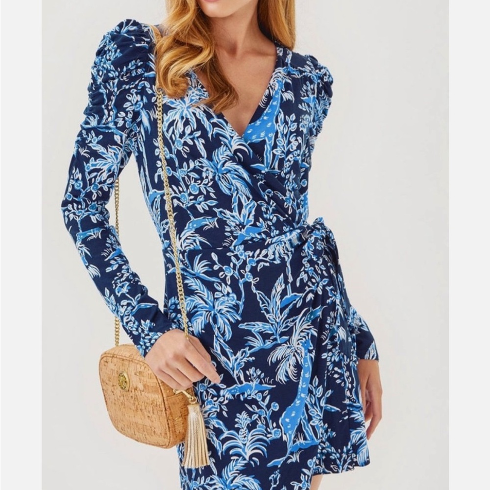 Lilly Pulitzer low Tides navy Jenna romper Blue Floral Wrap Dress
